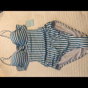 Women's Blue and White Stripe One-Piece Swimsuit